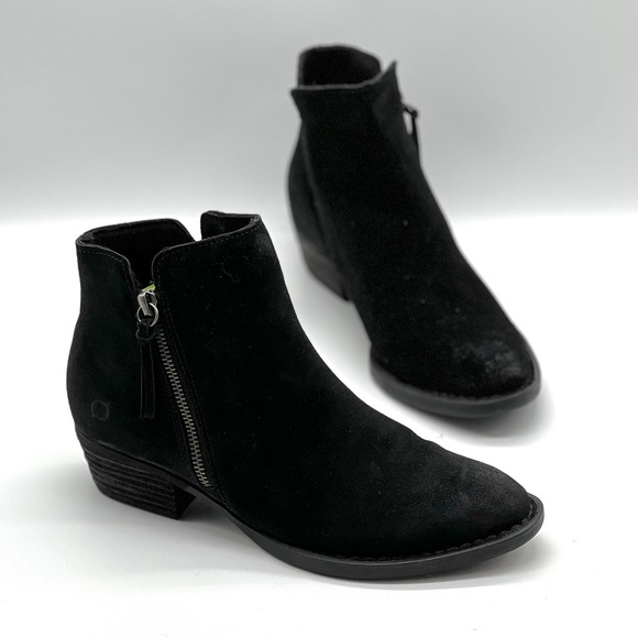 BORN Boots Womens 7.5 Black Brinlee Bootie Distressed Suede Ankle Zip Comfort - Picture 1 of 9